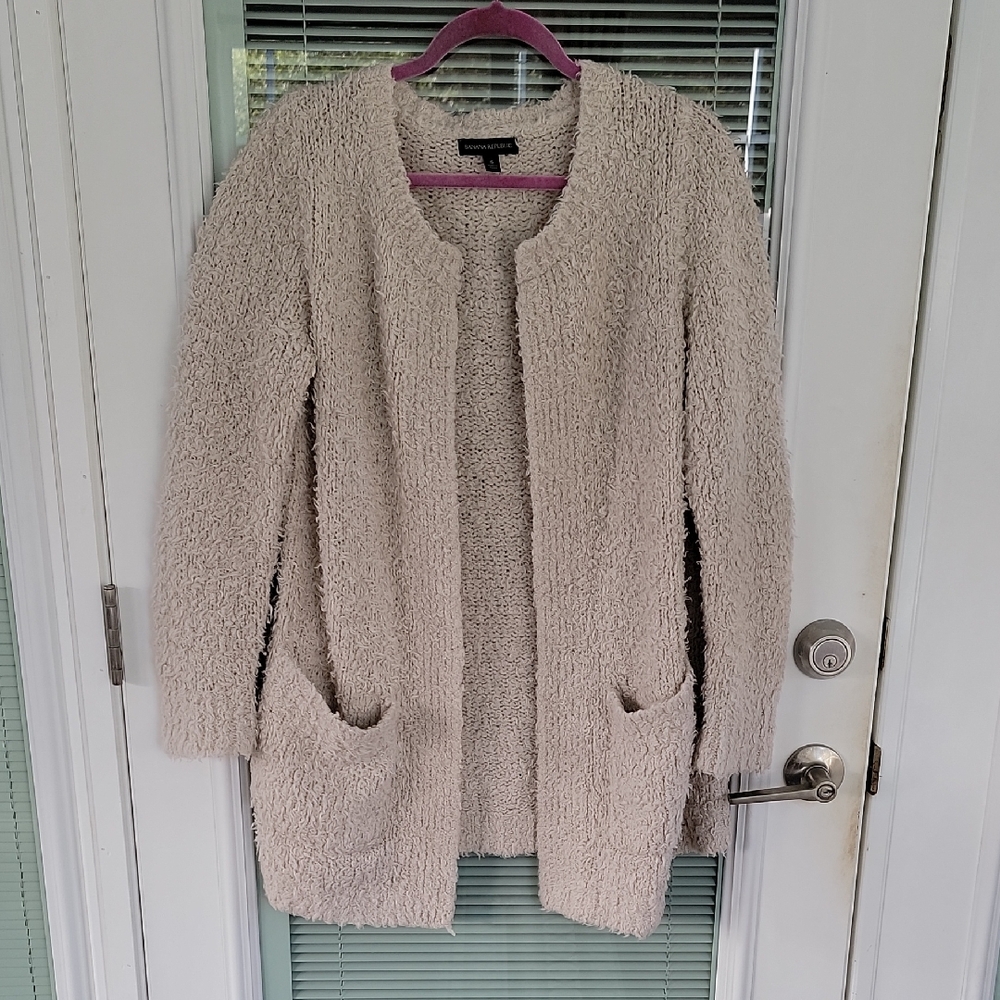 Banana Republic Boucle Open Front Cardigan Oatmeal Fine Merino Wool